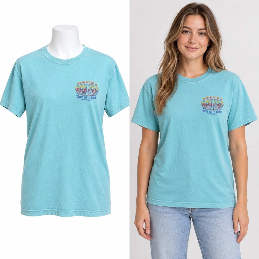 Comfort Colors Ron Jon Surf Shop T Shirt Small Teal Spring Break 18 Graphic Tee